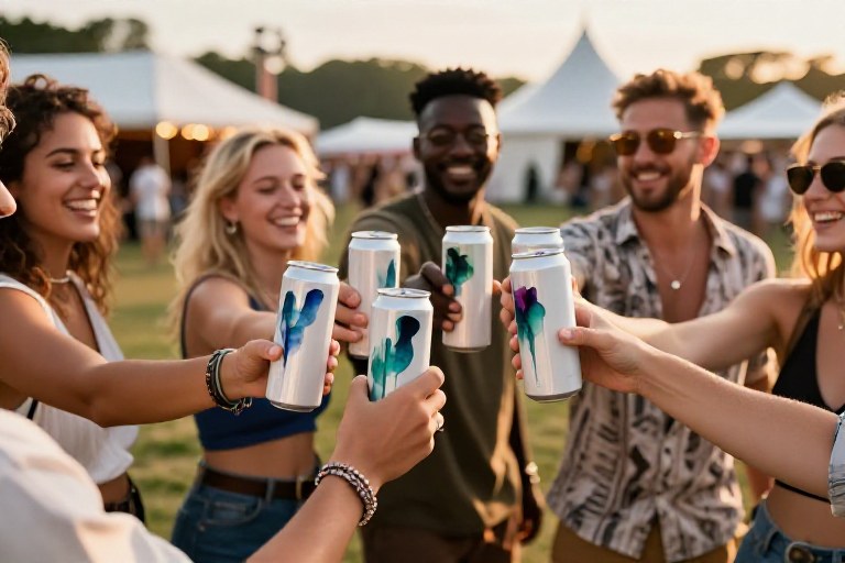 People enjoying drinks at an outdoor festival