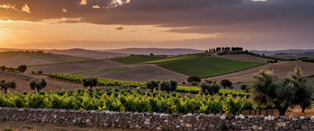 Rolling vineyard hills in the Spanish countryside